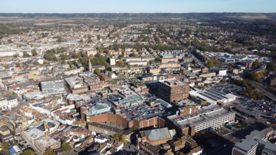 View of Maidstone town centre from the air