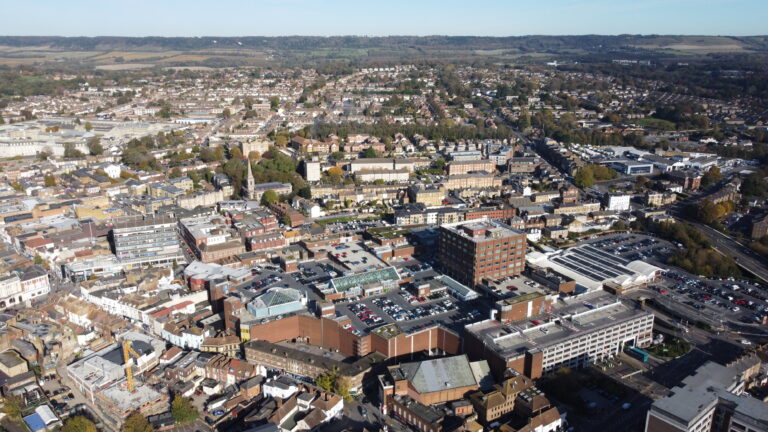 View of Maidstone town centre from the air